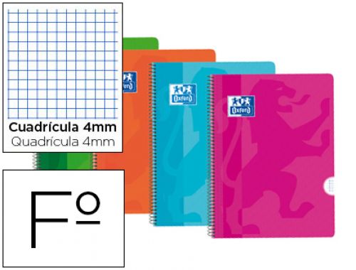 Caderno espiral oxford capa plastico optik paper folio 80 folhas 90 gr quadricula 4 mm , Oxford , 74058 , 8412771007294